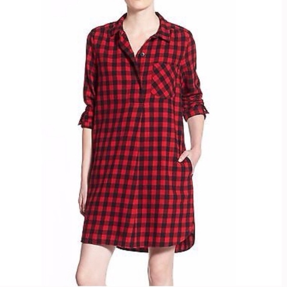 Madewell Red Black Buffalo Check Flannel Shirt Dress Women’s Medium